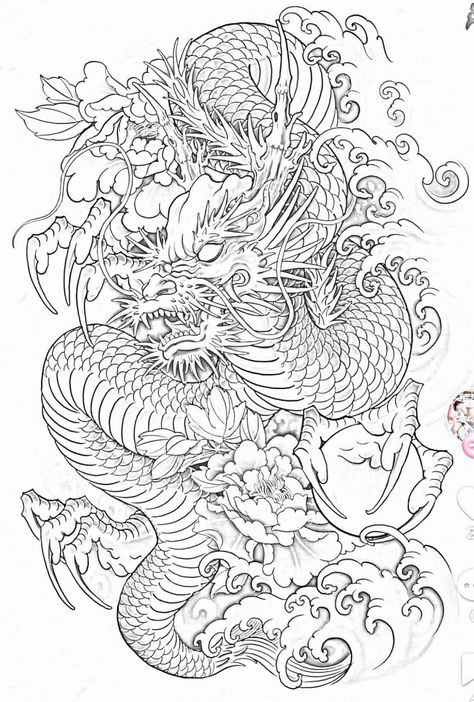 Dragon And Samurai Tattoo, Japanese Full Back Tattoo Design, Dragon Back Tattoos Men, Full Back Dragon Tattoo, Dragon Tattoo Japanese, Japanese Dragon Tattoo Designs, Dragon Koi Tattoo Design, Dragon Tattoo Stencil, Half Sleeve Tattoo Stencils