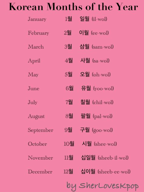 Months of the year Korean Months Of The Year, Korean Months, Months In Korean, Learning Hangul, Korean Learn, Korean Tips, Korean Word, Korean Study, Korean Hangul