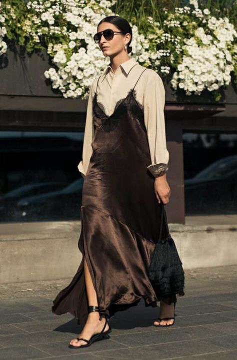 Slip Dress / Street style fashion / fashion week #fashionweek #fashion #womensfashion #streetstyle #ootd #style  / Pinterest: @fromluxewithlove Slip Dress Street Style, White Chemise, Beige Outfits, Slip Dress Outfit, Morgan Dress, Comfort Fashion, Street Dress, Travel Comfort, Camisole Dress