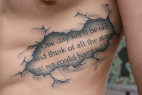 Fearless Men Tattoo, Quotes On Stomach Tattoo, See You On The Other Side Tattoo, Poem Tattoos For Men, Fearless Tattoo Men, Side Tattoos For Men Ribs, Fearless Tattoos, Word Tattoos For Men, Misunderstood Tattoo