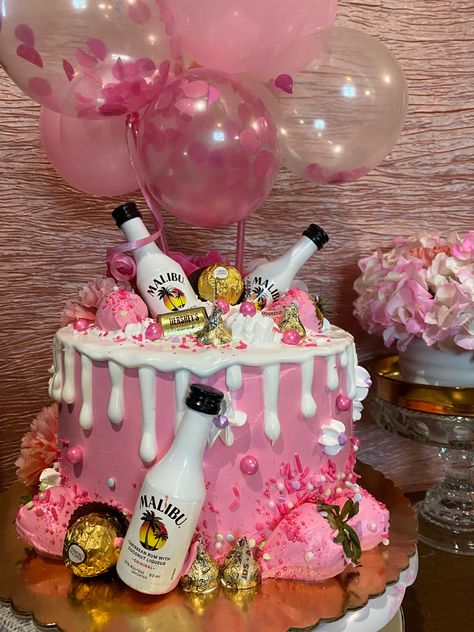 Pink cake, Malibu! Malibu Birthday Cake Ideas, 18th Alcohol Birthday Cake, 18th Birthday Cake Malibu, 21dt Birthday Cake Ideas, 19 Birthday Cakes Ideas, Pink 19th Birthday Cake, Small 18th Birthday Cake, Malibu Cake Ideas, 21 Cake Ideas 21st Birthday Girl