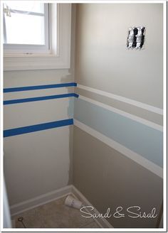 how to paint stripes Striped Walls, Room Paint Colors, Boys Bathroom, Paint Stripes, Big Boy Room, Bath Room, Boys Bedrooms, Boy's Bedroom, Baby Boy Rooms