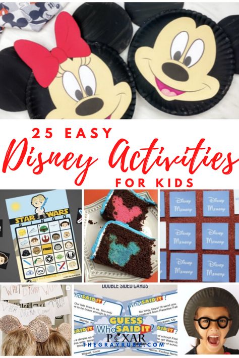 25 Disney activities for kids. These easy craft ideas are so fun and this post includes tons of free Disney printables. Disney crafts. Baby Yoda craft. Mickey crafts. Disney Countdown Activities, Disney Large Motor Activities, Disney Games For Preschoolers, Disney Printables Free Activities, Disney Day Classroom Activities, Disney Day Activities For School, Disney Day At School Activities, Disney Week Summer Camp Activities, Disney Day In The Classroom