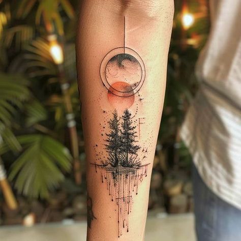 Small Trees Tattoo, Water And Tree Tattoo, Sports Tattoos Women, Tattoo Ideas For Legs For Women, Tattoos For Resilience, Horizontal Tattoos For Women, Rock Climbing Tattoo, Atmosphere Tattoo, Attractive Tattoos For Women