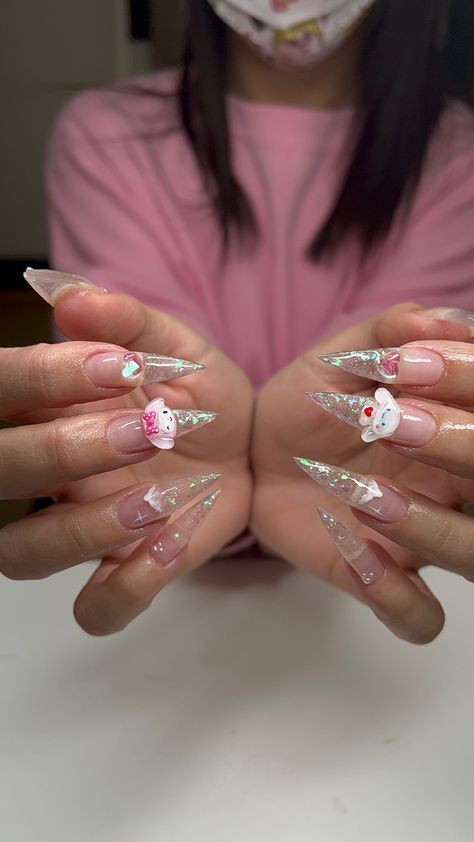 Coquette Stiletto Nails, Kawaii Stiletto Nails, White Stiletto Nails, Nails Y2k, Nails Stiletto, Really Cute Nails, Kawaii Nails, Nails Inspo, Dope Nails