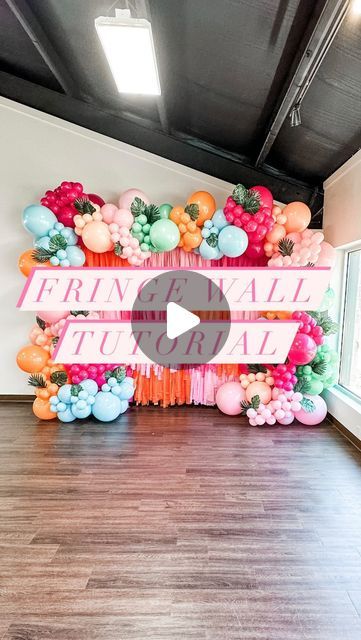 Social Butterfly on Instagram: "Fringe wall tutorial 🧡🩷🧡

#fringewall #fringebackdroptutorial #fringebackdrop #diyfringe #diyfringewall #socialbutterflyballoons #howtoballoons #balloondecor" Fringe Wall Backdrop Diy, How To Make A Fringe Backdrop, Fringe Backdrop With Balloons, Diy Fringe Garland, Diy Fringe Backdrop, Diy Balloon Wall, Balloon Wall Backdrop, Balloon Garland Tutorial, Balloon Arch Backdrop