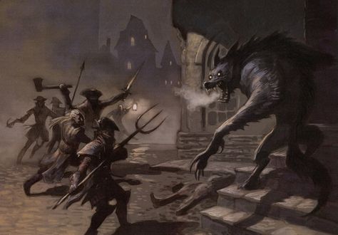 Creating the Art of Innistrad | MAGIC: THE GATHERING Werewolf Village, Feral Werewolf, Steve Prescott, Monster Hunt, Mtg Art, Magazine Article, Werewolf Art, Vampires And Werewolves, Gothic Horror