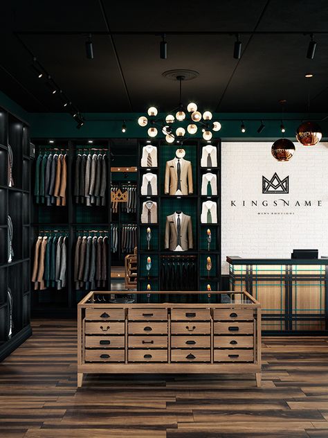 MEN'S BOUTIQUE "KINGSNAME" on Behance Tailoring Shop Interior Design, Sliding Door Office, Luxury Retail Store, Men's Boutique, Suit Stores, Retail Store Interior Design, Clothing Store Interior, Colorful Wardrobe, Functional Wardrobe