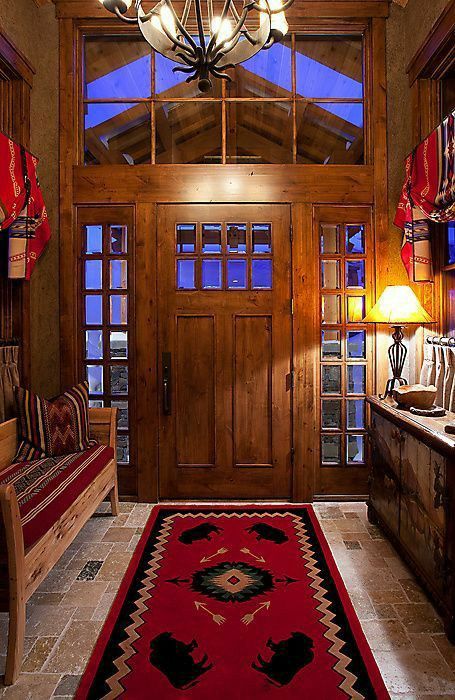 Log Home Foyer Entryway, Cabin Foyer Entrance, Log Cabin Doors Entrance Front Entry, Entrance Extension, Cabin Foyer, Cabin Entrance, Entrance Inspiration, Home Foyer, Doorway Entrance