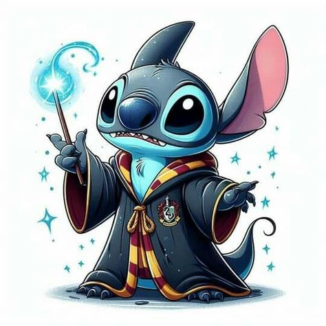 Stitch Harry Potter Wallpaper, Stitch Harry Potter Tattoo, Harry Potter Cartoon Art, Harry Potter Stitch, Ravenclaw Tattoo, Disney Stitch Tattoo, Lilo And Stitch Characters, ليلو وستيتش, Lilo And Stitch Quotes