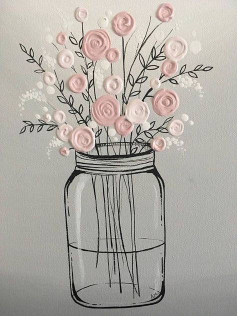 Mason Jar Flowers, Moon Painting, Acrylic Painting Tutorials, Acrylic Artwork, Trendy Flowers, Simple Acrylic Paintings, Urban Sketchers, Pink And Gray, Beginner Painting