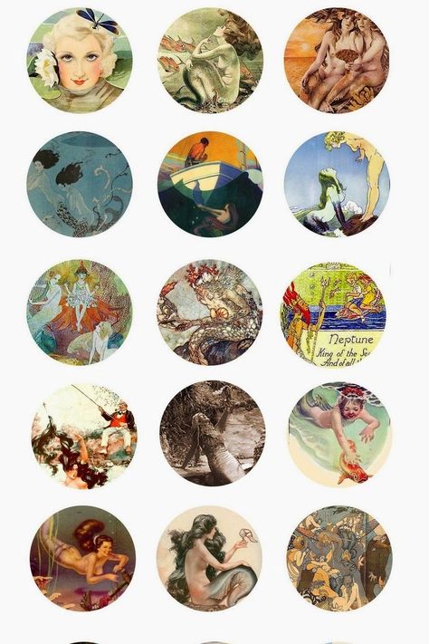 Bottle Cap Projects, History Icon, Art Teacher Gifts, Tropical Painting, Bottle Cap Art, Instagram Emoji, Bottle Cap Crafts, Vintage Mermaid, Bottle Cap Images