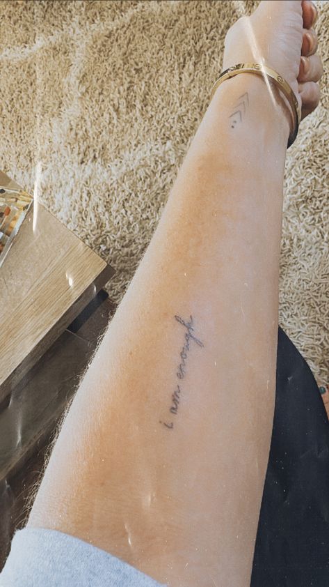 I am in love with my fine line tattoo. I am enough I Am Enough Tattoo, Enough Tattoo, Elements Tattoo, Fine Line Tattoo, Line Tattoo, I Am Enough, I Am In Love, Fine Line Tattoos, Am In Love