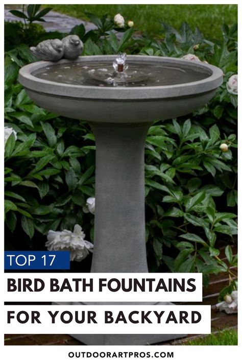 From simple and classic birdbath fountains to garden water fountains that are more ornate and detailed in style, you can find a wide array of bird bath fountains to add a welcoming element to your yard. Perfect addition to your garden project and garden design. From classic style to ornate designs, here’s our list of the top 17 birdbath fountains to consider. Garden Bird Bath Fountain, Stone Bird Bath Garden, Solar Powered Bird Bath Fountain, Bird Bath With Fountain, Birdbath Water Fountain, Bird Bath Water Fountains, Bird Bath Fountain Ideas, Bird Baths In Garden, Bird Fountain Ideas