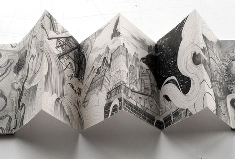 The Journey - Accordion book on Behance Thomas Cian, Accordian Book, Single Drawing, Concertina Book, Art Zine, Accordion Book, Zine Design, Creative Books, Up Book