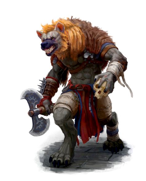 Male Gnoll Barbarian Krasgar - Pathfinder 2E PFRPG DND D&D 3.5 5E 5th ed d20 fantasy Gnoll Character Design, Gnoll Character Art, Pathfinder Character, Heroic Fantasy, Fantasy Races, Dungeons And Dragons Characters, Dungeons And Dragons Homebrew, Fantasy Monster, Creature Concept Art