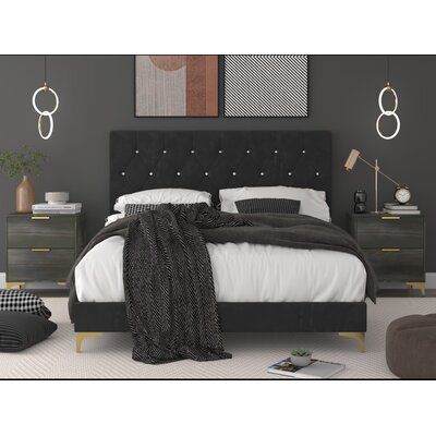 Bedroom For Twins, Black And Gold Bedroom, Gray Bed, Bed Platform, Full Size Bed Frame, Full Bed Frame, Master Room, Upholstered Panel Bed, King Bed Frame