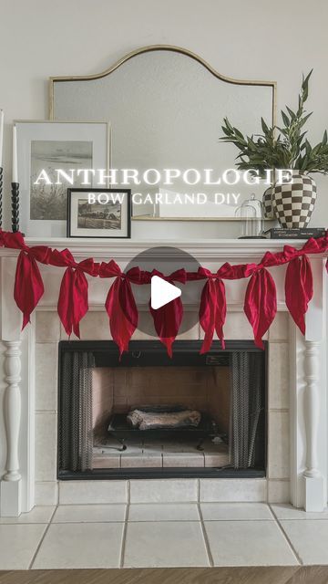 Cameron & Sadie on Instagram: "DIY Anthropologie Inspired Bow Garland 🎀 I know it’s only November 1st, but that basically means Christmas!!!! #christmasdecor #cottagecore #anthropologie #anthropologiediy #diycraft #easydiydecor #christmasdiy #homedesign #home #holidaydecor" Red Bow Garland Christmas, Stocking Hanging Ideas Mantle, Anthropologie Bow Garland Diy, Anthropologie Bow Garland, Christmas Living Room Inspiration, Ribbon On Mantle, Bow Decor Christmas, Anthropologie Christmas Decor Diy, Red Bow Garland