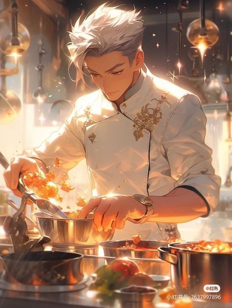 Anime Farmer Guy, Anime Guy Cooking, Male Chef Character Design, Anime Chef Guy, Chef Character Art, Cook Character Design, Twins Character Design, Chef Character Design, Twin Character Design Male