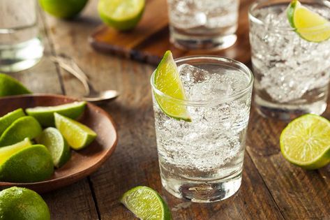 Which Types of Hard Alcohol Have No Sugars or Carbs? | Livestrong.com Healthy Alcoholic Drinks, Fun Drinks Alcohol, Gin Brands, Gin Tasting, Vodka Soda, Popular Drinks, Lime Soda, Tonic Water, Gin Tonic