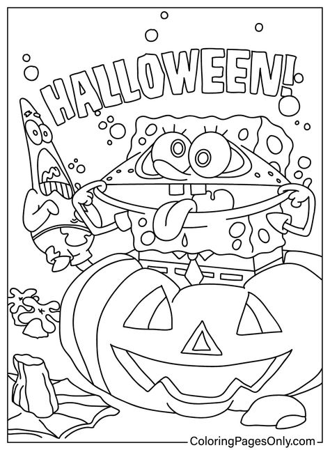 Halloween Spongebob Coloring Page Spongebob Halloween Drawing, Spongebob Halloween Coloring Pages, Halloween Colouring Printables Free, Dirty Coloring Pages For Adults, Halloween Pictures To Color, Halloween Spongebob, October Coloring Pages, Spongebob Coloring Pages, Scary Halloween Coloring Pages