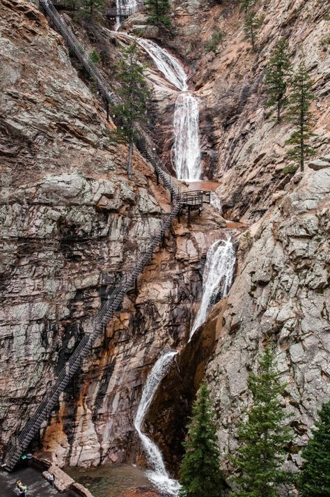 The amazing Seven Falls and the steep stairs that lead to the top Seven Falls Colorado Springs, Colorado Road Trip Itinerary, Cripple Creek Colorado, Colorado Road Trip, South Dakota Road Trip, Seven Falls, Colorado National Monument, Royal Gorge, Road Trip To Colorado