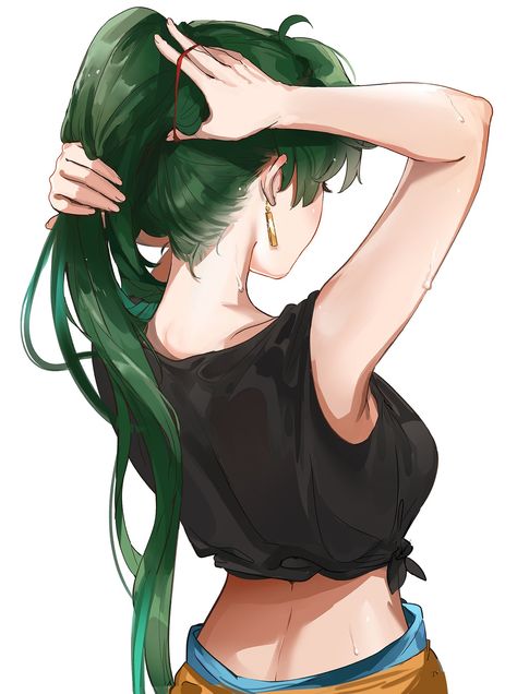 Green Hair Ponytail, Ponytail Drawing Reference, Ponytail Art, Green Ponytail, Anime Ponytail, Ponytail Drawing, Movement Drawing, Drawing Refrences, Stop Drawing