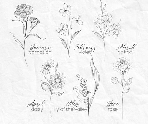 Realistic Birth Flower Tattoo, Fineline Birth Flower, Minimalist Flowers Tattoo, Birthflower February Tattoo, Birthflower Zodiac Tattoo, Small Flowers Tattoo, April Flower Tattoo, Violet Flower Tattoos, Tattoo Zodiac