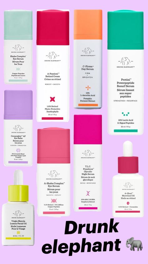 Drunk Elephant Aesthetic, Elephant Aesthetic, Skincare Preppy, Drunk Elephant Skincare, Paper Duck, Aesthetic Skincare, Retinol Cream, Pink Skin, Night Serum