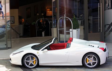 White Ferrari 458, 458 Ferrari, Ferrari 458 Spider, 458 Spider, White Ferrari, Ferrari 458 Italia, Ferrari Car, Sweet Cars, Best Luxury Cars