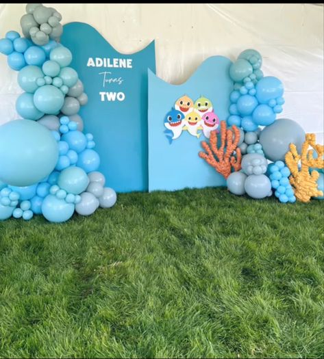 Baby Shark Balloon Arch, Under The Sea Birthday Backdrop, Shark Backdrop, Baby Shark Balloon Wall, Ocean Birthday Backdrop, Ballon Arch Under The Sea, Shark And Mermaid Balloon Arch, Baby Shark Name, Shark Balloon