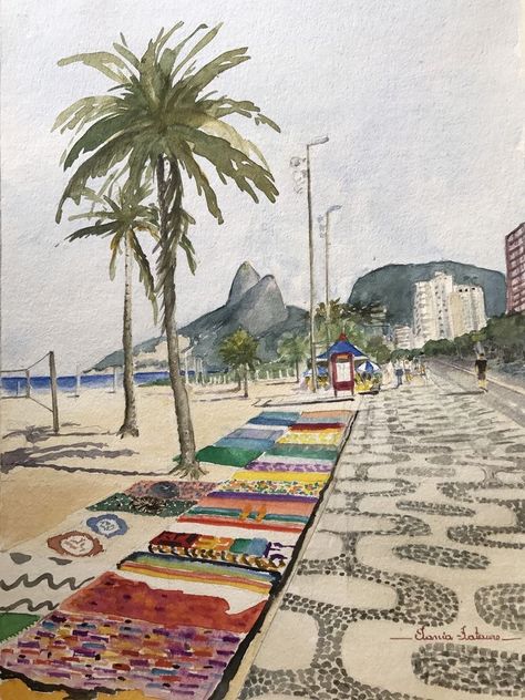 Rio Illustration, Brazil Painting, Crafts To Do With Friends, Brazil Drawing, Brazil Art, Pin Art, Arte Inspo, Diy Crafts To Do, Photo Wall Collage