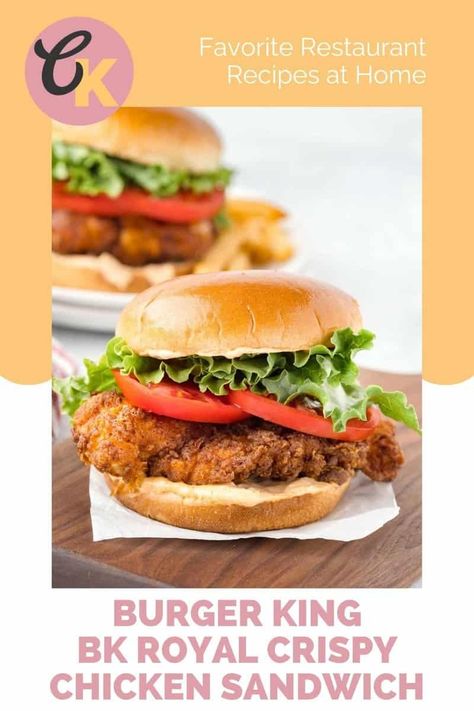 Indulge in the flavors of Burger King at home with a BK Royal Crispy Chicken Sandwich. Perfectly seasoned fried chicken, crisp lettuce, fresh tomato, and the signature Royal Sauce come together to create a mouthwatering experience. Ideal for lunch, dinner, or any time you crave a fast-food classic with a homemade twist. Get the easy copycat recipe and find out how to make the best chicken sandwich like Burger King. Burger King Chicken Sandwich, Royal Chicken, Crispy Chicken Sandwich, Crispy Chicken Sandwiches, Breaded Chicken Cutlets, Olive Garden Recipes, Chicken Breast Cutlet, Copy Cats, Chicken Sandwich Recipes