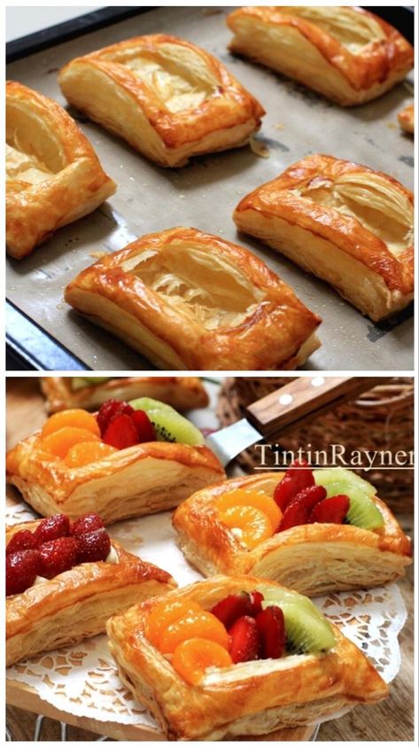 Puff Pastry Fruit Danish, Puff Pastry Fruit, Desserts French, Pastries Recipes Dessert, Pastries Recipes, French Dessert Recipes, Puff Pastry Desserts, Tea Party Food, Danish Food