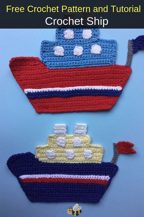 Get this free crochet pattern of a crochet ship. This and many other crochet patterns are available on my website, Kerri's Crochet. #FreeCrochetPatterns #CrochetShip Crochet Boat, Crochet Applique Patterns Free, Tiny Teddies, Applique Tutorial, Crochet Car, Applique Pattern, Crochet Applique, Applique Patterns, Half Double Crochet