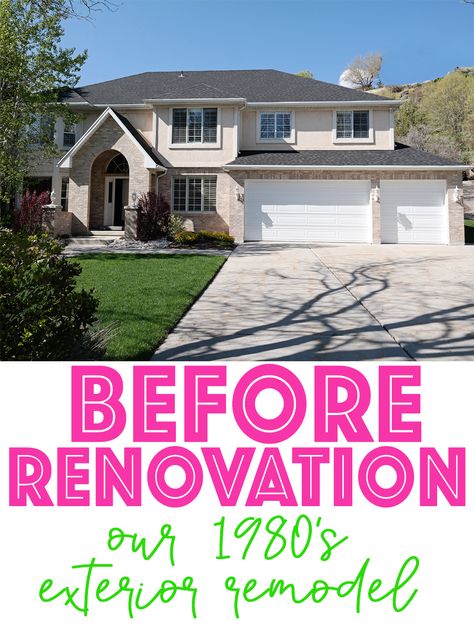 Drab and dated, we renovated this 1980's fixer upper inside and out. Come see the before and after pictures of this home remodel. #remodel #renovation #homeremodel #beforeandafter #fixerupper #pinkpeppermintdesign Exterior Design Before And After, House Refacing Exterior, Updated 90s House Exterior, 90s Exterior Before And After, Updated Exterior Before And After, 80s House Remodel Exterior, Updating 2000 House Exterior, Updating House Exterior, 90s Exterior Home Remodel