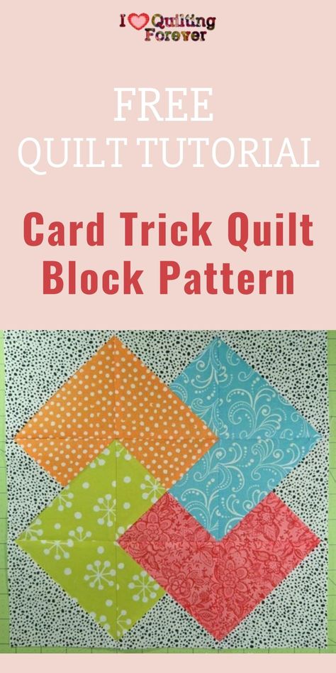 Card Quilt Pattern, Card Trick Quilt Block Free Pattern, Card Trick Quilt Block, 10.5 Inch Quilt Blocks Free, Card Trick Quilts, Card Trick Quilt Pattern Free Printable, Free Quilt Block Patterns Printables, Big Block Quilt Patterns Free, Quilt Blocks Easy Free Pattern