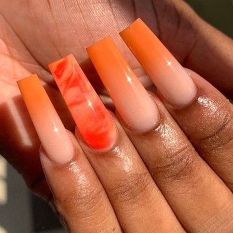 Orange Acrylic Nails, Ombre Acrylic Nails, Her Nails, Long Acrylic Nails Coffin, Nail Swag, Summer Acrylic Nails, Acrylic Nails Coffin, Orange Nails, Square Acrylic Nails