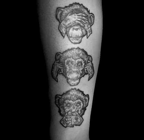 See No Evil Speak No Evil Tattoo Monkeys, 3 Monkeys Tattoo, Three Wise Monkeys Tattoo, Wise Monkeys Tattoo, Planet Of The Apes Tattoo, Apes Tattoo, Speak No Evil Tattoo, Monkeys Tattoo, No Evil Tattoo