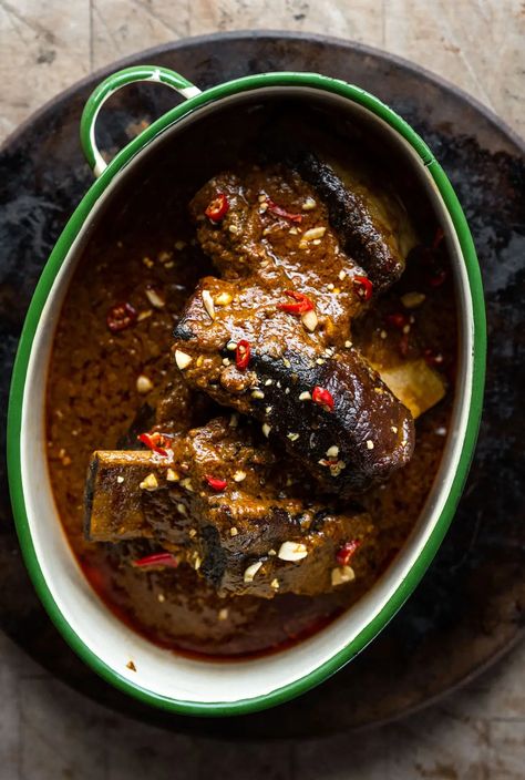 Beef Short Rib Rendang Curry Recipe | Pipers Farm Recipes Beef Rendang Slow Cooker, Beef Chuck Ribs, Rendang Curry, Beef Rendang Recipe, Short Ribs Slow Cooker, Farm Recipes, Vegan Curry Recipes, Beef Short Rib Recipes, Chuck Steak