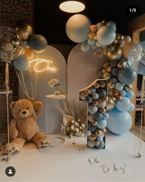 Prvi Rodjendan Dekoracija, Baby Boy First Birthday Decoration Ideas, First Birthday Boy Decorations Ideas, 1st Birthday Decorations Boy, First Birthday Decorations Boy, Baby Party Ideas Boy, Boys First Birthday Cake, First Birthday Balloons, Boy Birthday Decorations