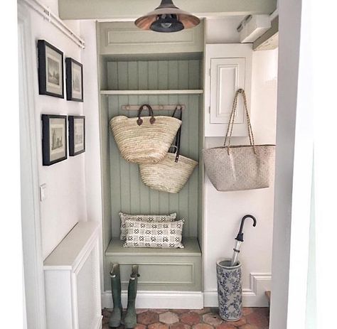 Mudroom French Country Entryway, Entry Nook, Closet Nook, Entry Closet, Entryway Closet, Simple Farmhouse, Open Closet, Coat Closet, Southern Homes