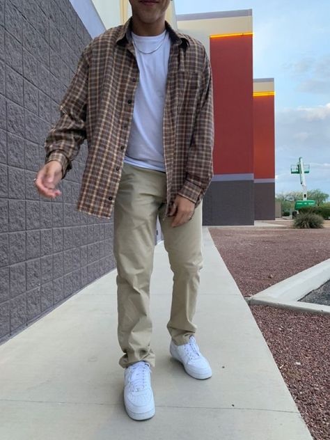 Current Male Fashion, Mens Clothing Styles Fall Casual, Men Outfit Inspo Casual, Neutral Aesthetic Outfits Men, Means Fashion, Tan Flannel Outfit Men, Cute Guy Outfits Aesthetic, Men Simple Outfit, Styles For Men