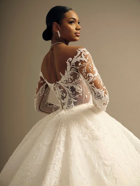 Wedding Dress With Sleeves Black Women, Wedding Dress Styles Black Women, Princess Wedding Dresses Black Women, Illusion Mesh Wedding Dress, Wedding Gowns Black Women, Ballgown Wedding Dress Black Woman, Wedding Dresses Black Women Ball Gown, Black Women In Wedding Dresses, Black Woman Wedding Dress