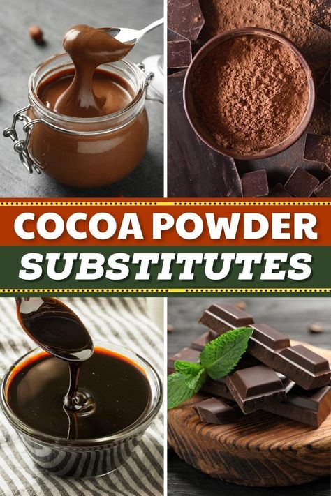 The best cocoa powder substitutes are chocolate chips, melting chocolate, and baking chocolate. All work in a pinch! Chocolate Syrup Recipes, Hershey Cocoa, Carob Powder, Baking Chocolate, Chocolate Granola, Baking Science, Baking Cocoa, Chocolate Liqueur, Chocolate Smoothie