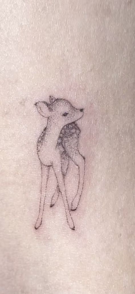 Doe Deer Tattoo, Fawn Tattoo Minimalist, Fine Line Deer Tattoo, Elk Tattoo Feminine, Deer Tattoo Small, Dear Tattoos, Simple Deer Tattoo, Small Deer Tattoo, Deer Tattoo Meaning