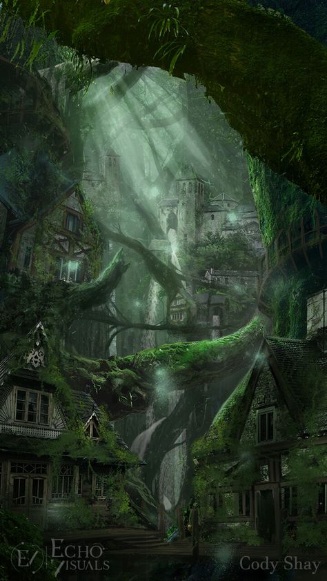 ArtStation - Fantasy Village, Cody Shay Fantasy Scene Inspiration, Fantasy Village Concept Art, Underground Village Fantasy Art, Village Concept Art Forest, Fantasy Cave Village, Ruined City Fantasy Art, Fantasy Forest Village Concept Art, Cave Village Fantasy Art, Fantasy Livestock