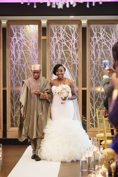 bride walking down the aisle with her father Bride With Parents, Father And Bride, Bride Walking Down The Aisle, African Bride, Nigerian Weddings, Walking Down The Aisle, Black People, White Wedding, Wedding Inspiration