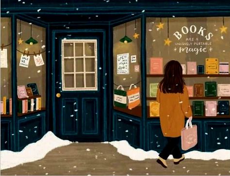 Bookshop Café, People Reading, Illustration Noel, Winter Illustration, Book Cafe, Book Shop, Comic Style, Dessin Adorable, Dreamy Art