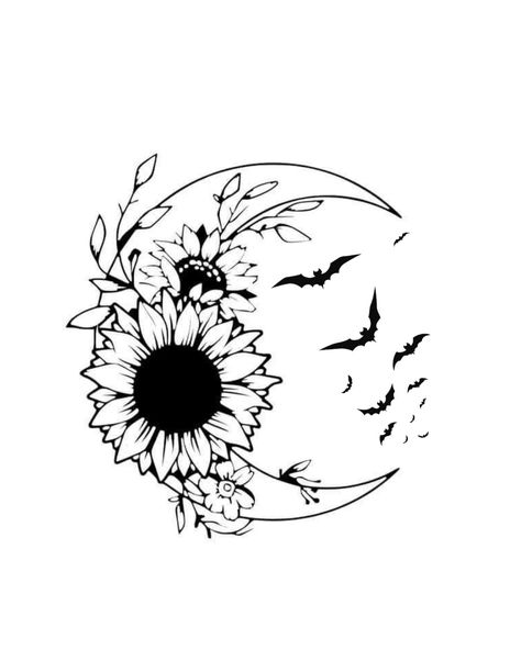 Sunflower Halloween Tattoo, Sunflower Moon Tattoo, Sunflower And Moon Tattoo, Spooky Sunflower, Chest Tattoo Ideas, Cutout Art, Half Sleeve Tattoos Forearm, Sunflower Tattoo Sleeve, Autumn Tattoo